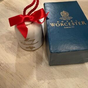 Royal Worcester 1087 Bell Holly Ribbons Ornament with Red Bow